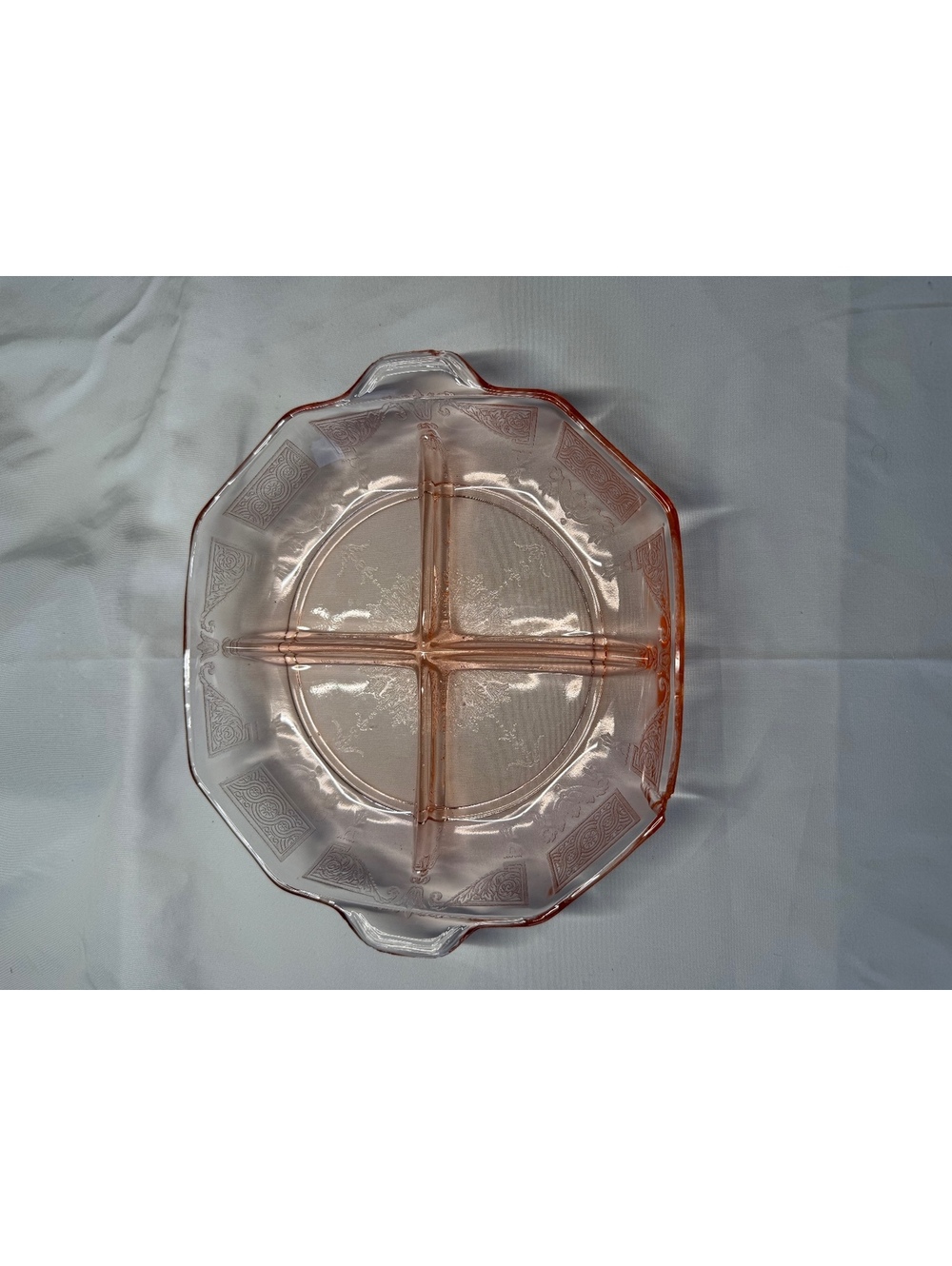 Vintage Pink Depression Glass Divided Grill Plate Octagon Art Deco Serving Tray